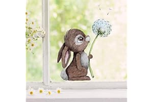 ‎ILKA PAREY WANDTATTOO-WELT Fensterbilder Fensterbild Fuchs Reh & Hasen mit Pusteblume Osterkorb Ostern wiederverwendbar Fensterdeko bf21 - ausgewählte Farbe: *bunt* ausgewählte Größe: *3. Hase mit Pusteblume*