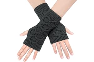 BLURBE Guanti Senza Dita - Lunghi Guanti Termici Manicotti Invernali con Foro Pollice in Maglia Elastici Scaldabracci per Donna Ragazza in Lavoro Touch Screen