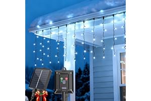 Aigostar Cortina Luces Navidad para Exterior Solares, 3M+5M*0.4M 100 LED 8 Modos, Cortinas de Luz Navidad Exterior, IP65, Visualización del nivel de batería, para Bodas, Fiestas. Luz Blanca Fría