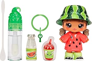 YUMMILAND Lipgloss Puppe - Maya Watermelon - Duftende Puppe mit DIY Lipgloss-Set - Geeignet für Kinder ab 4 Jahren, [Lo] Grün, Rosa/Rot