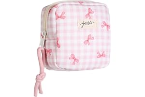 APAUSVCM Sanitary Napkin Storage Bag, Cute Bow Tie Period Bag Quilted Period Bags for Teen Girls Portable Menstrual Pad Bags with Zipper Tampon Storage Pouch for Women Travel Daily Use