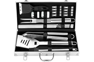 ROMANTICIST 20PCS Edelstahl Grillset für Geschenk - Edelstahl Grillzubehör Set im Aluminium - Professionelle Grillbesteck Koffer für Männer Frauen
