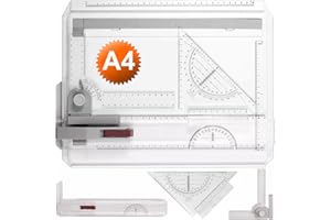 Kasadin Planche à Dessin DIN A4, Planches à Dessin Metric Professionnel Table à Dessin avec règle coulissante Triangle à Dessin Echelle T-Quart Angle réglable pour Étudiants, Ingénieurs, Architectes