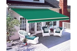 NAIMP Green DIY Manual Patio Awning, Retractable Gazebo Outdoor Canopy, Garden Sun Shade Shelter Canopy Gazebo with Hand Crank, Anti-UV and Waterproof Retractable Manual Awning, 3m x 2.5m