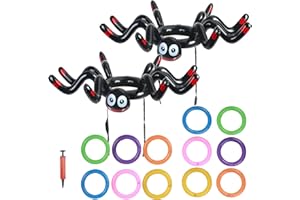 KATOOM Inflatable Flamingo Ring Toss Game 2 Pcs Inflatable Flamingo Hat Pool Party Decoration with 12 pcs Floating Swimming Rings for Kids and Adult Family Party Prop Water Fun