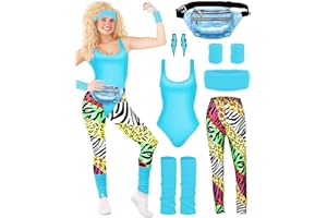 BIQIQI 80s Costume Outfits Accessories Set for Girls, 80s Fancy Dress For Women, 1980s Fancy Dress Party Kits with Headband Earring Leg Warmers Headband for 1980 Retro Parties Hen Do Parties Ladies