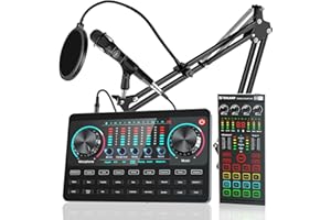 TENLAMP Live-Soundkarten-Set mit Streaming-Mikrofon und 2-teiligem Audio-Interface mit DJ-Mixer mit Sprachwechsler Podcast-Studio-Ausrüstung für Telefon-PC-Aufnahme, Gaming, YouTube, Live-Streaming