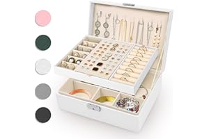 Eucomir Boîte à Bijoux pour Femme, 2 Couches Grand Boite a Bijoux Fille de Voyage Étui en Cuir PU pour Bagues, Bracelets, Boucles d'oreilles, Colliers,Blanc Laiteux