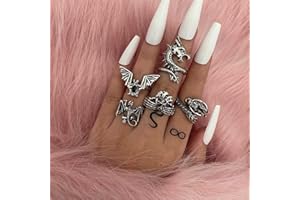 Wendalern Anelli di drago gotico Anelli di animali intagliati in argento Anelli di pipistrello vintage Anelli di dito del drago punk Set di gioielli per donne e ragazze