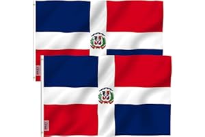 ANLEY Paquete de 2 Fly Breeze Bandera de República Dominicana de 3x5 pies - Color vivo y resistente a la decoloración UV - Encabezado de lienzo y doble costura - Banderas nacionales dominicanas