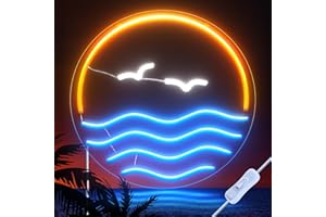 ‎ALITOVE ALITOVE Neon Schild Sunset Neon Sign Sunrise and Sea LED Leuchtreklame Neonlicht Sonnenuntergang USB-powered für Wohnzimmer Büro Wanddekoration DC 5V