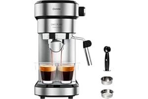 Cecotec Cafetera Express para Espressos y Cappuccinos Cafelizzia 790 Steel Essential. 1350W, Brazo Portafiltros con Doble Salida y 2 filtros, 20 Bares de Presión, Depósito Extraíble de 1,2L, Acero