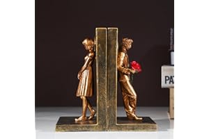 SQAQS Heavy Duty Banksy Couple Bookends Creative, Bookends, Decorations, Living Room Decorations, Handicrafts for Study, Crafts Gifts, Non-Slip (Gold)