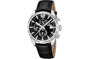 Festina Męski analogowy zegarek kwarcowy ze skóry 32003026, czarny i srebrny, Rozmiar uniwersalny, Klasyczny sportowy
