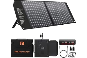 Mesuvida 60 W solpanel vikbar med 5 portar, 18 V MC4 högre effekt/18 V DC/QC 3,0 USB-A och USB-C (PD 45 W) solladdare, USB-solpanel med stativ, bärbara solpaneler för camping
