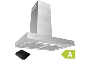 CIARRA CBCS6125 Energieeffizienz A Dunstabzugshaube Silber 60cm 370m³/h mit CBCF004 Aktivkohlefilter 3 Leistungsstufen Abluft Umluft Wandmontage Abzugshaube