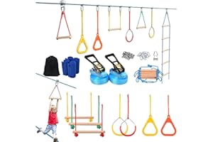 Hapfan Slackline Ninja Set 15m per Bambini con Kit Teleferica Zipline da Corsa ad Ostacoli Sospeso, Allenamento all’Aperto, Attrezzature da Arrampicata Portatile, Multicolore