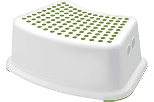 SPICOM Plastic Child Foot Step Stool Anti-Slip Cover on Top With For Children kids with a Max. Weight of 77 lb (Green/White)