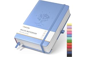 Smarpau Lined Journal Notebook - A5 Hardcover Journal 320 Pages 100gsm Thick Lined Paper for Writing, Leather Notebook Notepad for Women Men School Office - 14.5 x 21cm, Light Blue