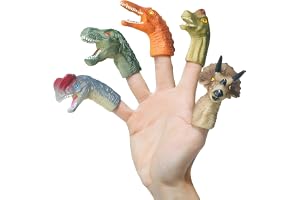 5Pcs Dinosaur Finger Puppets, Rubber Kids Bath Toys, Birthday Party Decorations, Finger Family Puppets, Stocking Stuffers, Pinata & Goodie Bag Fillers for Boys & Girls