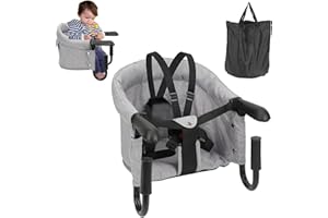 Herrselsam Chaise Bebe de Table Siege de Table Bebe avec Ceinture de Sécurité Chaise de Table pour Bébé Pliable avec Sac de Transport Siege de Table pour Bebe pour Maison et Voyage (Gris)