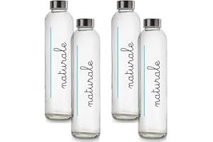 BrandPrint Set di 4 Bottiglie in Vetro Modello Eos da 750 ml, serigrafate, con Tappo a Vite in Acciaio Inox. Per Bevande e Succhi (4 Naturali)