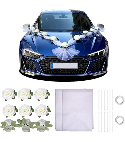 Décoration Voiture Mariage Guirlande Cœur Organza Rose Violet - Kit Complet Pour Mariés