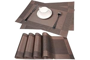Fontic 30 x 45 cm uppsättning av 6 tvättbara bordsunderlägg PVC bordstabletter halkfria och miljövänliga matmattor (kaffe)