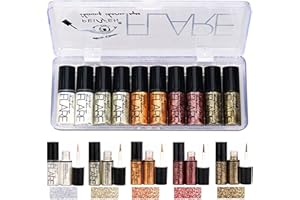 ‎LUCOSS Lucoss Glitter Eyeliner, Liquid Glitzer Eyeliner Set Silber Gold Metallic Glitter Augen Make-up-Kit Langlebige Luminous Shimmer Lidschattenstift Flüssigkeit 10 PCS/Set