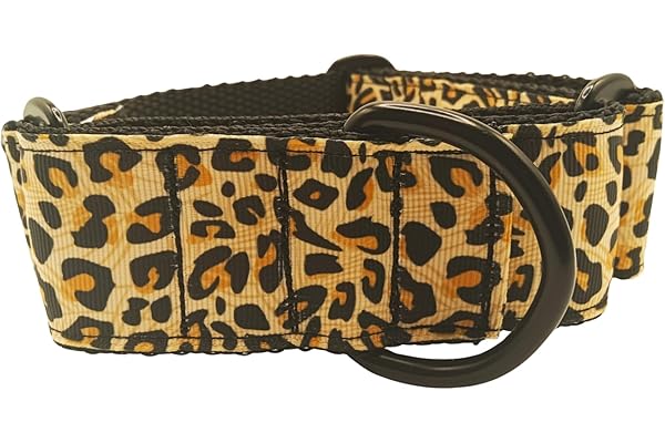 EGV - Collar Martingale 4 cm ancho, Collar galgo hecho a mano en España, Collar ancho para todo tipo de perro, Collar perro con hebillas negras. (Leopardo, M (Cuello 27-38 cm))