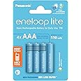 eneloop Lite, AAA/Micro, Rechargeable Battery, Pack of 4, Capacity of 550 mAh, Ready-to-Use Ni-MH Batteries, 3000 Recharge Cycles, Plastic Free Packaging, Lite, Blue, Ideal for Dect Phones