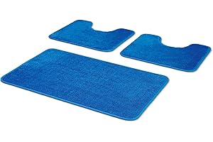 Comart - Set Tappeti Bagno Tahiti - Tris Tappetini Assorbenti: 1 Rettangolare 45x75 cm + 2 Giro Water 45x37.5 cm - Asciugatura Rapida - Salvaspazio - Antiscivolo - Lavabile in Lavatrice - Azzurro