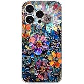 PrintiFy iPhone 15 Pro ile Uyumlu Vitray M&uuml;cevher Flora Tasarımlı Şeffaf Silikon Kılıf