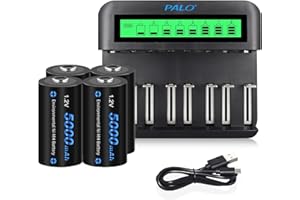 CITYORK Battery LCD Charger Set- For AA AAA C D Rechargeable Batteries Ni-MH/Ni-Cd Rechargeable-Batteries - with Ni-MH C 5000mAh rechargeable Batteries(4 Pack)
