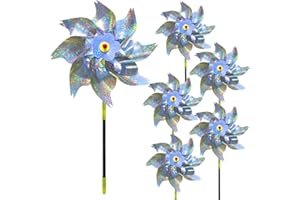 FFDASHUN 6 Pcs Sparkly Reflective Pinwheels Windmill Bird Scarer Silver Windmills Reflective Bird Scarer Keep Birds Away From Your House Window Garden Farm