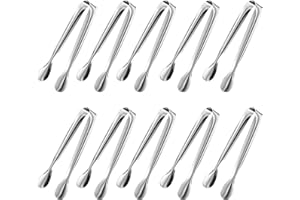 Gvolatee 10 pinze per zucchero in acciaio inox 11 cm, multiuso pinza insalata, pinze per ghiaccio, per antipasti, zollette di zucchero, ideali per matrimoni, cucina, Caffetteria, bar e feste (Argento)