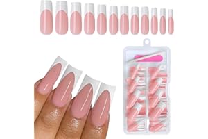 Goiern 120 Pezzi Bianco Francese Press On Nails Lunghi Quadrilari Unghie Finte Sobri Unghie Finte Affusolate Quadrangolare French Pressons Unghie Akryl