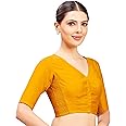 Studio Shringaar Women's Cotton Silk Stretchable (Smocked) Readymade Elbow Length Sleeves Saree Blouse