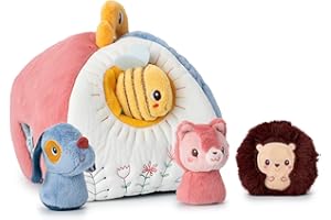 Lilliputiens - Stoff-Aktivitätshaus mit 4 Zubehörteilen für Babys - Lernspielzeug mit 4 Rasseln - 4 Sounds - Spiel mit Verstecken und Manipulation - 23cm hoch - Ab 9 Monate.