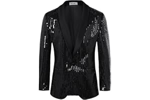 GRACE KARIN Men Sequined Party Blazer One-Button Sequin Jackets Shawl Lapel Sparkling Coat