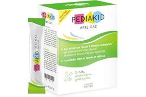 PEDIAKID - Bébé Gaz - Aux extraits de plantes & fibres - Aide à réduire les gaz et à améliorer le confort digestif - Dès la naissance - Format sticks de poudre à diluer facile à utiliser