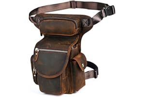 Handadsume Tela Resistente All'acqua + Vera Pelle Moto Equitazione Travel Coscia Borsa per Gambe Marsupio in Vita Per Gli Uomini Donne FB211-8 (X-3109-100% PELLE)