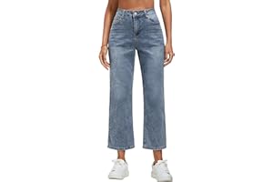 Vetinee Jeans da donna a vita alta, gamba larga, stretch, pantaloni jeans