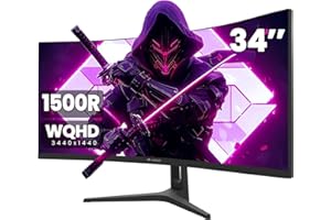CRUA Écran PC Gaming Incurvé 34 Pouces 165Hz,Moniteur PC WQHD 3440x1440,1ms VRB, 2X HDMI 2.0,DP 1.4,100Hz & Display Port 165Hz,VESA 75 * 75mm Réglable en Hauteur,FreeSync Premium
