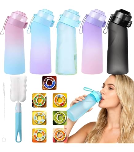 Générique Gourde sportive 650ml avec gélules aromatisées 7 saveurs, Tritan résistant à la chaleur, arômes naturels, 0 sucre 0 calorie, eau saine et savoureuse (Bleu mat