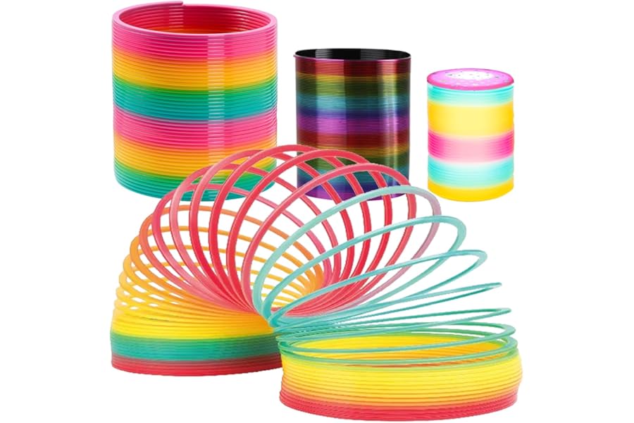 DSL Giant Slinky Toy Set of 3, Jumbo Rainbow Slinky, Medium Metallic Slinky, Small Light-Up Slinky, Fidget Toy, Birthday Gift, Stocking Filler, Party Favour for Kids