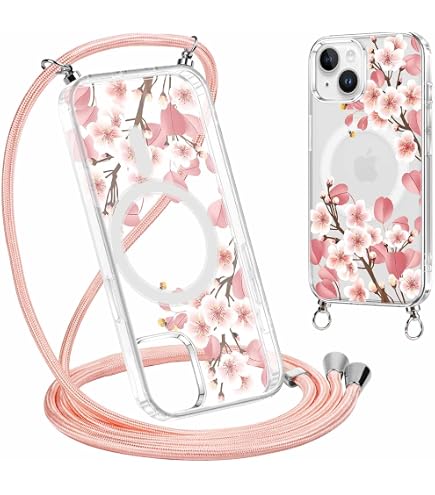 Coque Magnétique Pnakqil Pour IPhone 14 Plus Avec Cordon – Compatible MagSafe – Arrière Translucide Mat – Protection Antichoc – Rose