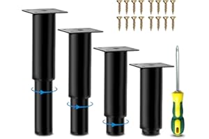 LYLIDIA 4 Pezzi Piedini per Mobili Regolabili, 12~19cm Piedini Armadio in Metallo, Gambe Regolabili per Mobili Acciaio Antiscivolo, Gambe Resistenti per Mobili Divani Tavoli Letto, Nero (12~19cm)