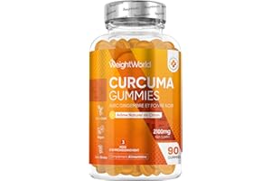 WEIGHTWORLD Curcuma Gingembre Poivre Noir Gummies 2100mg, 90 Curcuma Gummies Vegan pour 3 Mois, Goût Citron - 95% de Curcuminoïdes - Faible en Sucre - Turmeric, Gingembre et Poivre Noir - Sans OGM et Gluten