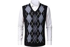 KTWOLEN Mężczyźni Argyle Kamizelka swetrowa V-Neck Sweter bez rękawów Kamizelka z dzianiny Gilet Slipover Gentleman Odzież dziana Kamizelka